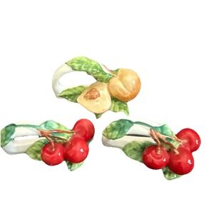Vintage 3 Fruit Motif Fine Bone China Napkin Rings 2 Cherry 1 Peach Cottagecore